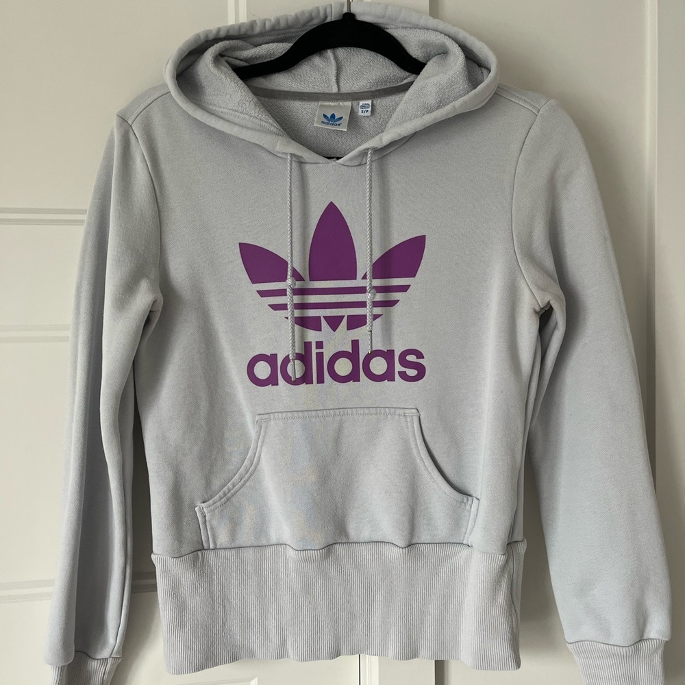 PRE-OWNED ADIDAS Original Pullover Hoodie Trefoil | Light Grey/Purple | S